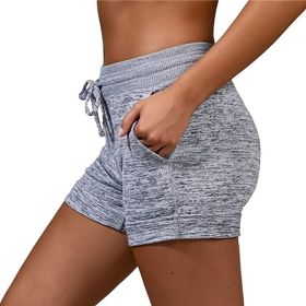 Women's bottoming quick-drying shorts yoga pants casual sports waist tie elastic shorts (Color: Light Gray, size: S)