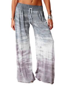 Women's Loose Gradient Printed Yoga Wide Leg Sports Pants (Color: GRAY, size: S)