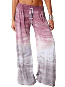 Women's Loose Gradient Printed Yoga Wide Leg Sports Pants (Color: Burgundy, size: S)