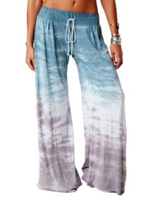 Women's Loose Gradient Printed Yoga Wide Leg Sports Pants (Color: sky blue, size: S)