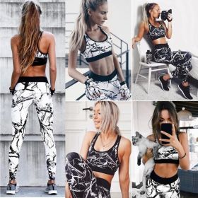 Women's Fashion Summer Sleeveless Slim Print Sports Yoga Set (Color: White, size: S)