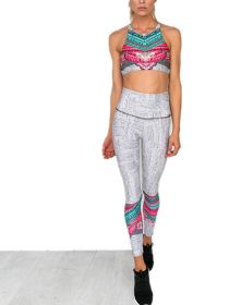 New Print High Waist Yoga Sports Set Slim Hip Sports Set Breathable Quick-drying l Two-piece suit (Color: grey, size: L)