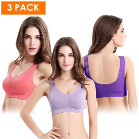 3 Pack Sport Bras For Women Seamless Wire free Bra Light Support Tank Tops For Fitness Workout Sports Yoga Sleep Wearing (Color: PP_GY_MelonRed, size: XL)