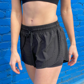 Arielle Athletic Shorts with Built-In Compression Liner (Color: Black, size: XL)