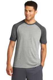 Sport-Tek PosiCharge Tri-Blend Wicking Raglan Tee ST400 (Color: Dark Grey Heather/ Light Grey Heather, size: XL)