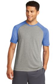 Sport-Tek PosiCharge Tri-Blend Wicking Raglan Tee ST400 (Color: True Royal Heather/ Light Grey Heather, size: XS)