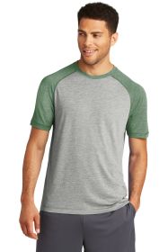 Sport-Tek PosiCharge Tri-Blend Wicking Raglan Tee ST400 (Color: Forest Green Heather/ Light Grey Heather, size: 2XL)