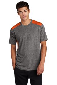 Sport-Tek PosiCharge Tri-Blend Wicking Draft Tee ST410 (Color: Deep Orange/ Dark Grey Heather, size: XS)