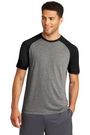 Sport-Tek PosiCharge Tri-Blend Wicking Raglan Tee ST400 (Color: Black Triad Solid/ Dark Grey Heather, size: XS)