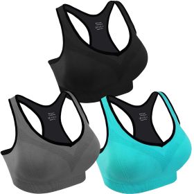 3 Packs Women Padded Sports Bras Yoga Fitness Push up Bra Female Top for Gym Running Workout Training (Color: BK_GY_BU, size: S)