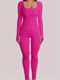 One-piece pants with square collar and slit (Color: Rose, size: S)