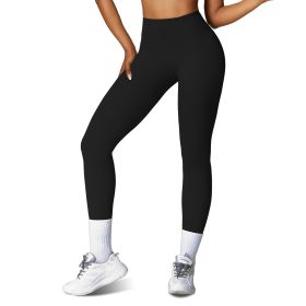 Women's High Waist Workout Leggings Tummy Control Compression Yoga Tight Pants Gym Pants Athletic Running Leggings with 25In Inseam No Front Seam (Color: Black, size: S)