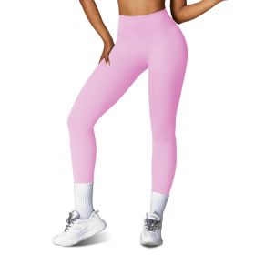 Women's High Waist Workout Leggings Tummy Control Compression Yoga Tight Pants Gym Pants Athletic Running Leggings with 25In Inseam No Front Seam (Color: Pink, size: S)