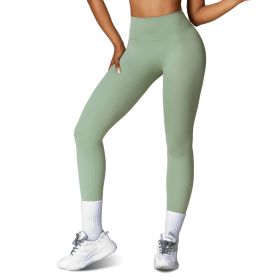 Women's High Waist Workout Leggings Tummy Control Compression Yoga Tight Pants Gym Pants Athletic Running Leggings with 25In Inseam No Front Seam (Color: green, size: S)