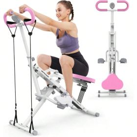 Sportsroyals Pink Squat Machine For Home,Rodeo Core Exercise Machine,330lbs Foldable,Adjustable 4 Resistance Bands (Color: Pink)