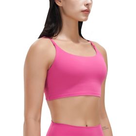 1Pc/3Pcs Women Strap Sport Bras Padded Strappy Crop Square Neck Low Impact Bras Sexy Fitness Tank Tops (Color: 2Pcs Pink + 1Pc Grey, size: S)