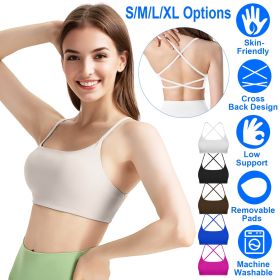 1Pc/3Pcs Women Cross Back Sport Bras Padded Strappy Crop Open Back Low Impact Bras Sexy Fitness Tank Tops (Color: 1PcWhite, size: S)