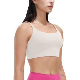 1Pc/3Pcs Women Strap Sport Bras Padded Strappy Crop Square Neck Low Impact Bras Sexy Fitness Tank Tops (Color: 2Pcs Ivory + 1Pc Black, size: S)