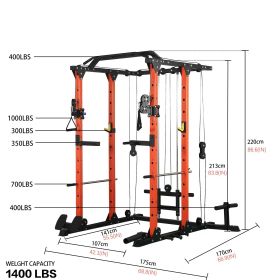 Power cage with LAT PullDown and Weight Storage Rack Optional Weight Bench, 1400 lb Capacity Power Rack for Home and Garage Gyms (Color: as Pic)