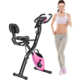 Folding Exercise Bike, Fitness Upright and Recumbent X-Bike with 16-Level Adjustable Resistance, Arm Bands and Backrest (Color: as Pic)